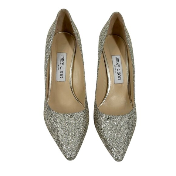 Jimmy Choo Romy 85 Champagne Glitter Pointed Toe Heels - Picture 5 of 11